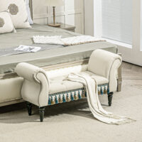Beige Polsterbank im Vintage-Design mit Samtoptik, ideal als stilvolle Sitzgelegenheit, Masse 117x40x58cm.