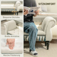 Beige Polsterbank im Vintage-Design mit Samtoptik, ideal als stilvolle Sitzgelegenheit, Masse 117x40x58cm.