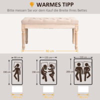 Beige Polsterbank im Vintage-Stil, belastbar bis 120kg, Masse 80x40x43cm. Perfekt für kleine Räume oder als Akzentmöbel.