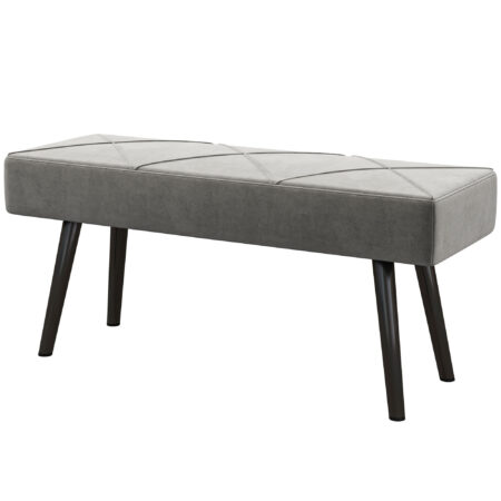Graue Polsterbank in Samtoptik mit elegantem X-Muster, Masse 100x36x45cm. Bietet Komfort und modernes Design.