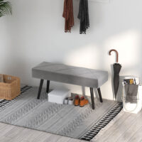 Graue Polsterbank in Samtoptik mit elegantem X-Muster, Masse 100x36x45cm. Bietet Komfort und modernes Design.