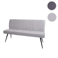 Sitzbank Samt 160cm mit Rückenlehne und Metallgestell hellgrau