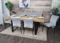 Sitzbank Samt 160cm mit Rückenlehne und Metallgestell hellgrau