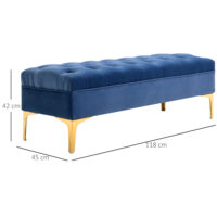 Sitzbank aus blauem Samt, perfekt für Schlafzimmer oder Flur, Masse 118x45x42cm.