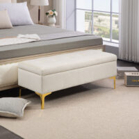Beige Sitzbank in Samtoptik mit Stauraum, Masse 120x44x44.5cm. Bietet vielseitigen Komfort und Ordnung.
