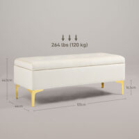 Beige Sitzbank in Samtoptik mit Stauraum, Masse 120x44x44.5cm. Bietet vielseitigen Komfort und Ordnung.