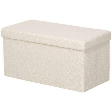 Cremeweisse faltbare Sitzbank mit luxuriöser Samtoptik und viel Stauraum, eine vielseitige und platzsparende Ergänzung für jeden Raum.