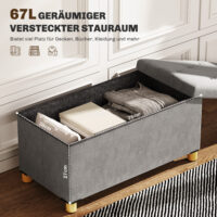 Graue faltbare Sitzbank in eleganter Samtoptik mit geräumigem Stauraum, ideal für kleine Räume und schnelle Verstauung.