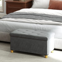 Graue faltbare Sitzbank in eleganter Samtoptik mit geräumigem Stauraum, ideal für kleine Räume und schnelle Verstauung.