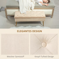 Beige Sitzbank in edler Samtoptik mit robustem Metallrahmen und praktischem Stauraum, ideal für Flur oder Schlafzimmer.