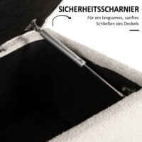 Cremefarbene Sitzbank in Samtoptik mit Stauraum, ideal für das Wohnzimmer. Eine helle und einladende Bereicherung.