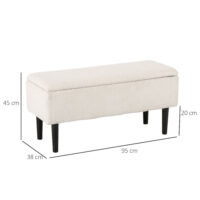 Cremefarbene Sitzbank in Samtoptik mit Stauraum, ideal für das Wohnzimmer. Eine helle und einladende Bereicherung.