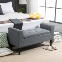 Hellgraue Sitzbank mit Stauraum in Leinenoptik, belastbar bis 130kg. Eine robuste und praktische Ergänzung für Flur oder Wohnzimmer.