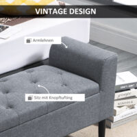 Hellgraue Sitzbank mit Stauraum in Leinenoptik, belastbar bis 130kg. Eine robuste und praktische Ergänzung für Flur oder Wohnzimmer.