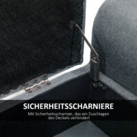 Hellgraue Sitzbank mit Stauraum in Leinenoptik, belastbar bis 130kg. Eine robuste und praktische Ergänzung für Flur oder Wohnzimmer.