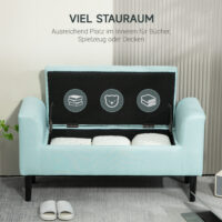 Grüne Sitzbank mit Stauraum, gefertigt aus leinenartigem Polyester, Masse 100x40x44cm. Eine farbige und langlebige Option.