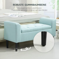 Grüne Sitzbank mit Stauraum, gefertigt aus leinenartigem Polyester, Masse 100x40x44cm. Eine farbige und langlebige Option.