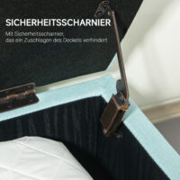 Grüne Sitzbank mit Stauraum, gefertigt aus leinenartigem Polyester, Masse 100x40x44cm. Eine farbige und langlebige Option.