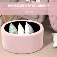 Rosa Sitzbank mit Stauraum, Masse 71x52x42cm. Eine zierliche und farbenfrohe Aufbewahrungslösung.