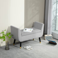 Hellgraue Sitzbank mit Stauraum in Samtoptik, Masse 107x42x65cm. Bringt Eleganz und praktische Aufbewahrung in den Raum.