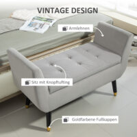 Hellgraue Sitzbank mit Stauraum in Samtoptik, Masse 107x42x65cm. Bringt Eleganz und praktische Aufbewahrung in den Raum.