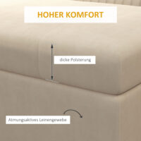 Beige Sitzbank mit Stauraum in Samtoptik, ideal für das Wohnzimmer. Eine elegante und praktische Ergänzung.