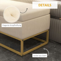 Beige Sitzbank mit Stauraum in Samtoptik, ideal für das Wohnzimmer. Eine elegante und praktische Ergänzung.