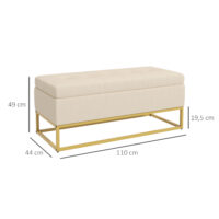Beige Sitzbank mit Stauraum in Samtoptik, ideal für das Wohnzimmer. Eine elegante und praktische Ergänzung.