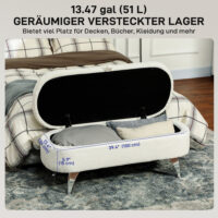 Weisse bequeme Sitzbank in kuscheliger Teddysamtoptik mit robustem Metallrahmen und grosszügigem Stauraum, ideal für Gemütlichkeit und Ordnung.