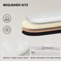 Weisse bequeme Sitzbank in kuscheliger Teddysamtoptik mit robustem Metallrahmen und grosszügigem Stauraum, ideal für Gemütlichkeit und Ordnung.