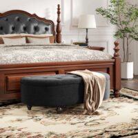 Dunkelgraue Sitzbank mit luxuriösem Velvet-Touch und integriertem Stauraum, Masse 120x46x42cm.