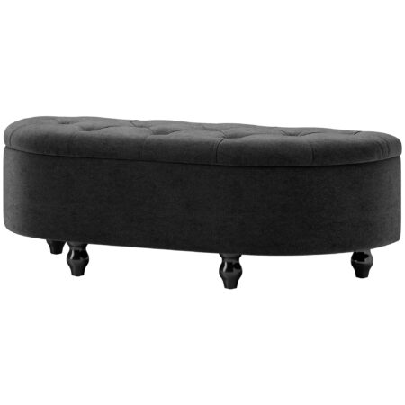 Dunkelgraue Sitzbank mit luxuriösem Velvet-Touch und integriertem Stauraum, Masse 120x46x42cm.
