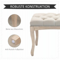 Beige Polsterbank im Vintage-Stil, gefertigt aus Gummiholz und Leinen. Eine Kombination aus Robustheit und Eleganz.
