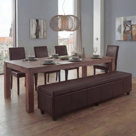 Sitzgruppe Bank mit Aufbewahrung 4 Stühle Leder braun
