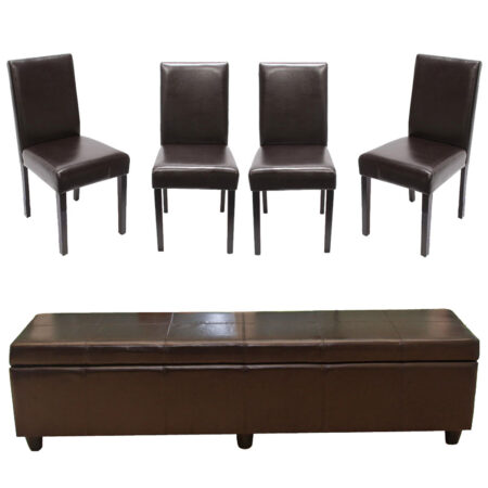 Sitzgruppe Bank mit Aufbewahrung 4 Stühle Leder braun