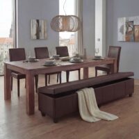Sitzgruppe Bank mit Aufbewahrung 4 Stühle Leder braun