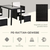 Sitzgruppe Garten mit Kissen 11-teilig Polyrattan schwarz