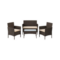 Rattan Sitzgruppe 4-teilig, Gartenbank, Sessel und Tisch, Rattan Natur