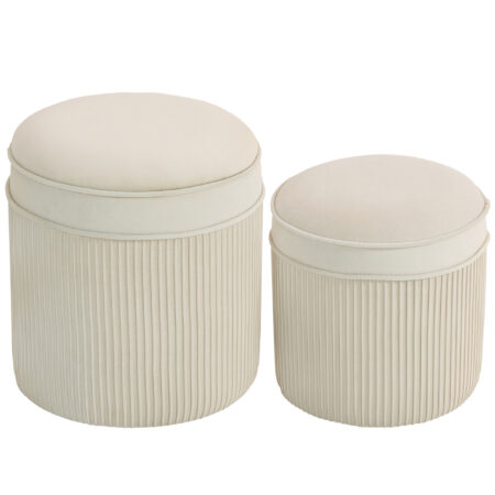 Sitzhocker rund 2er Set mit Stauraum Samtoptik cremeweiss