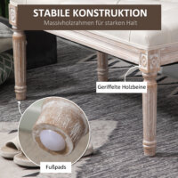 Ein cremeweisser Sitzhocker mit gepolstertem Sitz und Holzbeinen in Leinenoptik.