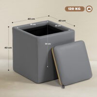 Sitzhocker mit Stauraum 40x40x40cm Kunstleder grau
