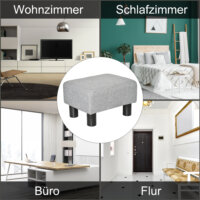 Ein grauer, rechteckiger Sitzhocker in Leinenoptik, belastbar bis 150kg.