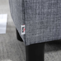 Ein grauer, rechteckiger Sitzhocker in Leinenoptik, belastbar bis 150kg.