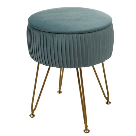 Sitzhocker mit Staufach Ø33cm Samt-Optik grün Gestell gold