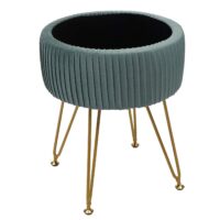 Sitzhocker mit Staufach Ø33cm Samt-Optik grün Gestell gold