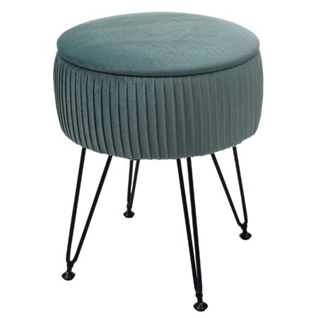 Sitzhocker mit Staufach Ø33cm Samt-Optik grün Gestell schwarz