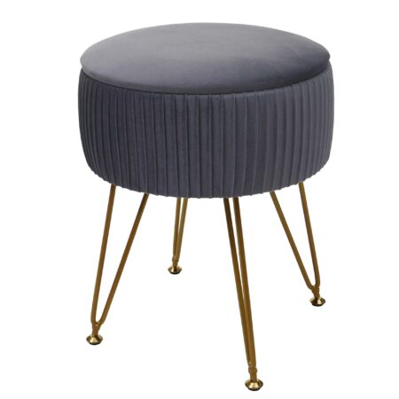 Sitzhocker mit Staufach Ø33cm Samt-Optik hellgrau Gestell gold