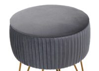 Sitzhocker mit Staufach Ø33cm Samt-Optik hellgrau Gestell gold