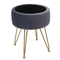 Sitzhocker mit Staufach Ø33cm Samt-Optik hellgrau Gestell gold