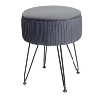 Sitzhocker mit Staufach Ø33cm Samt-Optik hellgrau Gestell schwarz